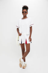White Americana Piped Performance Cotton Cropped Ryan Boyfriend Tee