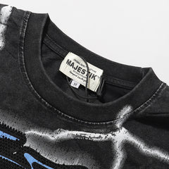 Majestik “Storm Eagle” Football Rhinestone Vintage Tee(Black)