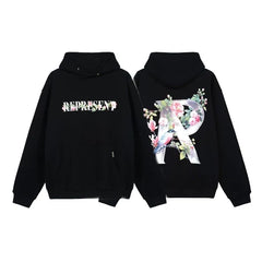 Represent Floral & Metal "R" Graphic Heavyweight Hoodie - Black