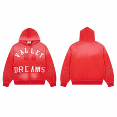 Vale Forever Valley Dreams Rhinestone & Applique Vintage Wash Full-Zip Hoodie red