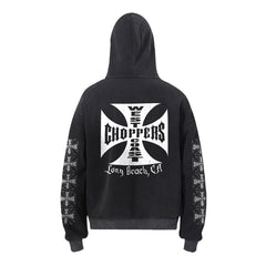 West Coast Choppers Iron Cross Sleeve & Back Logo Hoodie - Vintage Black