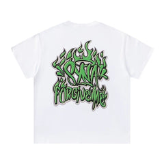 Syna World Green Flame Graffiti "Forgive Me" Oversized Tee (White / Green)