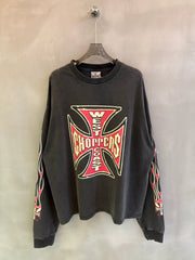 West Coast Choppers Iron Cross & Flames Long Sleeve Tee - Vintage Black/Red