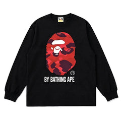 BAPE Style "BY BATHING APE" Camo Ape Head Long-Sleeve Tee - Black/Red