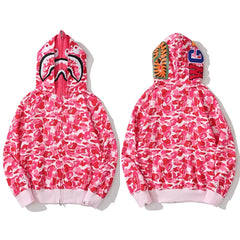 BAPE Style Camo Shark Full-Zip Hoodie - Pink
