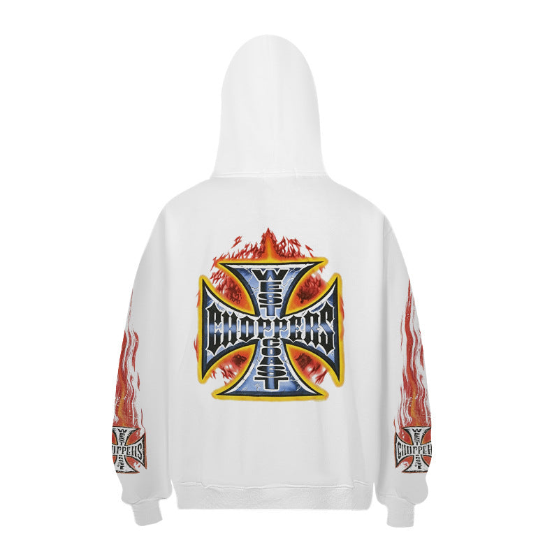 West Coast Choppers Flame Iron Cross Hoodie - White