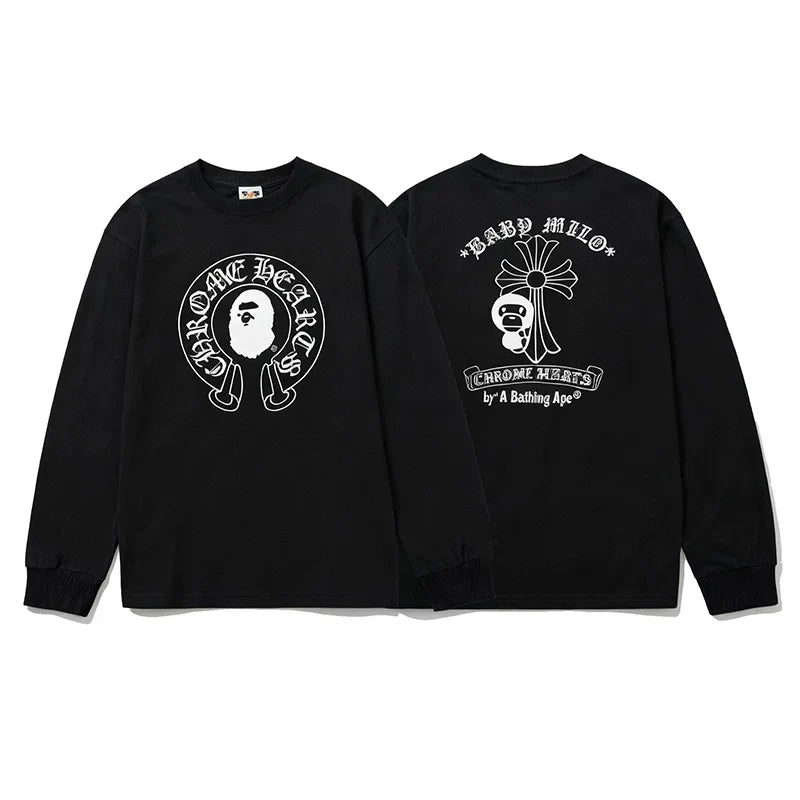 BAPE x Chrome Hearts Style Horseshoe & Cross Long-Sleeve Tee - Black