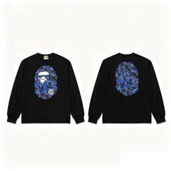 BAPE Style Big Camo Ape Head Long-Sleeve Tee - Black/Blue