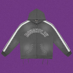 Roughplay Arch Logo Track Zip-Up Hoodie - Dark Grey