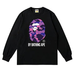 BAPE Style "BY BATHING APE" Camo Ape Head Long-Sleeve Tee - Black/Purple