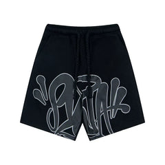 Syna World Graphic Fleece Shorts (Black / Grey Outline)