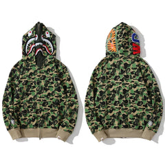 BAPE Style Camo Shark Full-Zip Hoodie - Classic Green