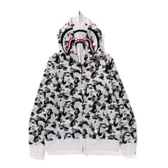 BAPE Style Camo Shark Full-Zip Hoodie - Black/White/Grey