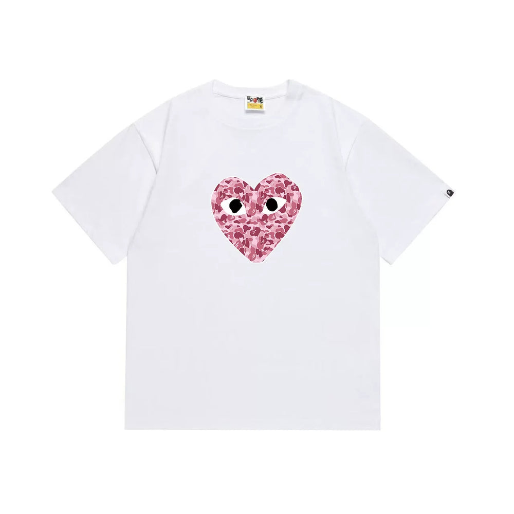 BAPE x PLAY Style Camo Heart Short-Sleeve Tee - White/Pink