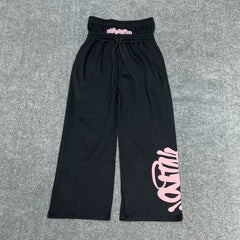 Syna World Double Waistband Layered Graphic Fleece Sweatpants (Black / Pink)
