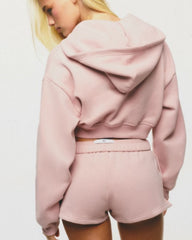 Cropped Zip Hoodie | Dusty Pink