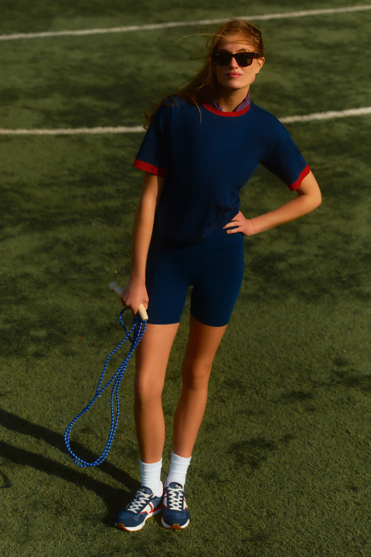 Navy and Red Flo Performance Cotton Ringer Tee