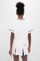 White Americana Piped Performance Cotton Cropped Ryan Boyfriend Tee