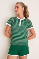 Eden Green Stripe Performance Cotton Carter Henley Tee