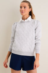 Gray Puff Sleeve Quilted Stretch Campbell Pullover