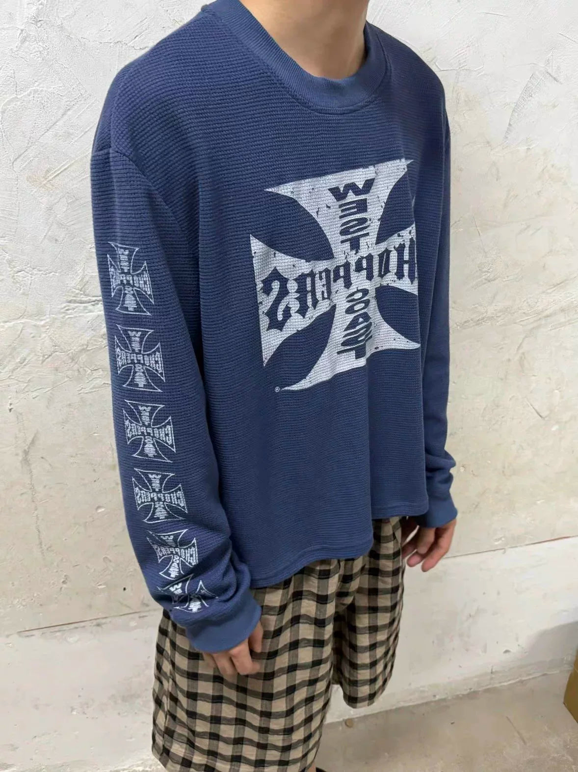 West Coast Choppers Cross Print ERD Stylist Same Style Waffle Sanskrit Long Sleeve (6)