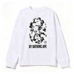BAPE Style "BY BATHING APE" Camo Ape Head Long-Sleeve Tee - White/Monochrome Camo