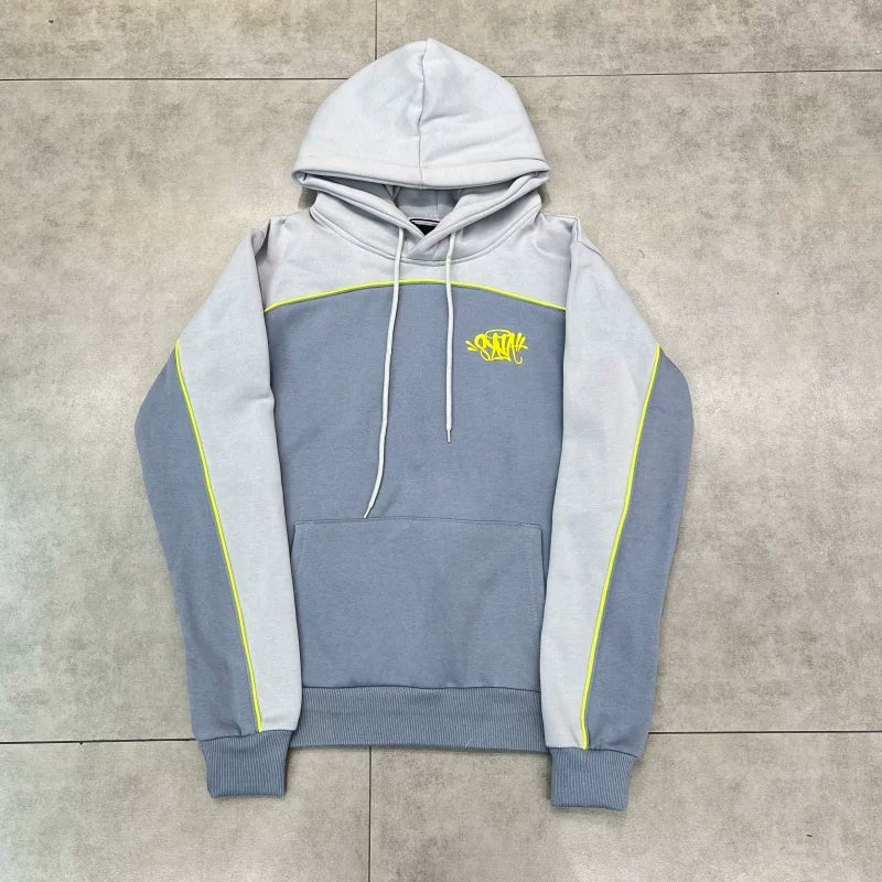 Syna World Graphic Pullover Hoodie (Grey / Slate Blue / Volt)