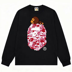BAPE Style Baby Milo on Camo Ape Head Long-Sleeve Tee - Black/Pink