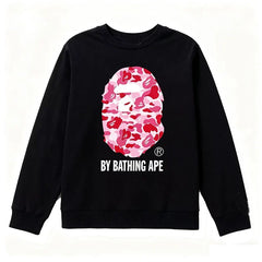 BAPE Style "BY BATHING APE" Camo Ape Head Long-Sleeve Tee - Black/Pink