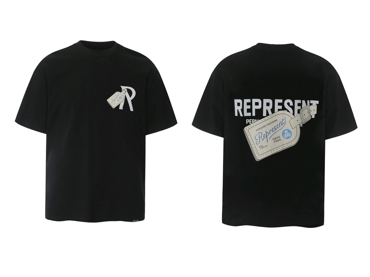 Represent Luggage Tag & "R" Graphic T-Shirt - Black