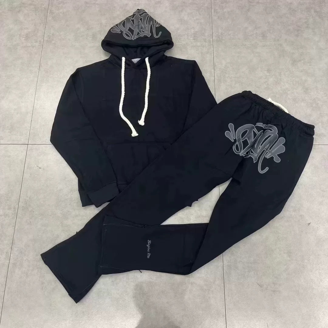 Syna World Graphic Fleece Hoodie Tracksuit Set (Black)