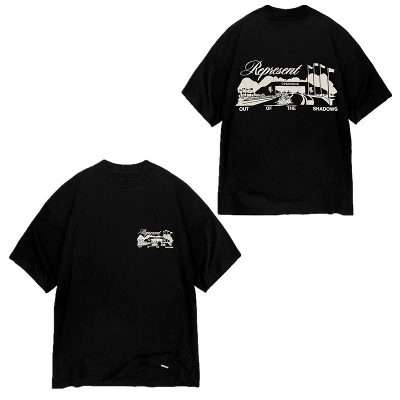 Represent "Out Of The Shadows" Landscape Banner Graphic T-Shirt - Black