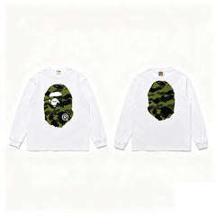 BAPE Style Big Camo Ape Head Long-Sleeve Tee - White/Green
