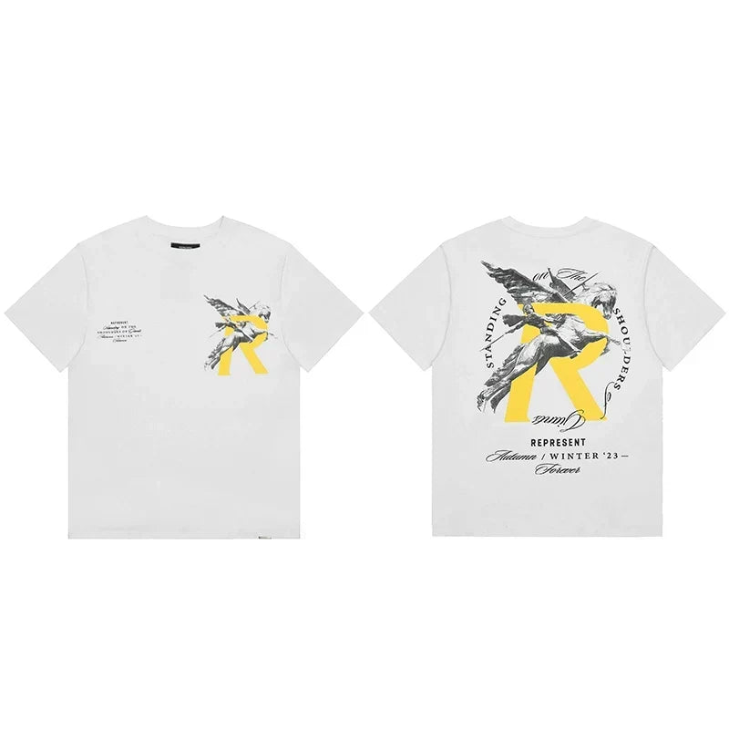 Represent "Standing on Shoulders" Angel "R" Graphic T-Shirt - Off-White