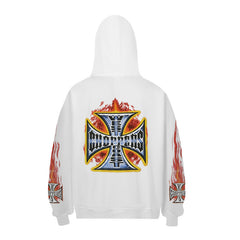 West Coast Choppers Flame Iron Cross Hoodie - White