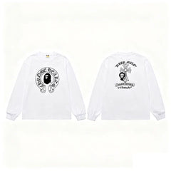 BAPE x Chrome Hearts Style Horseshoe & Cross Long-Sleeve Tee - White