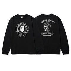 BAPE x Chrome Hearts Style Horseshoe & Cross Long-Sleeve Tee - Black
