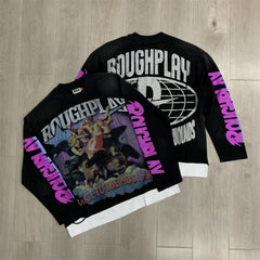 Roughplay Classical Art & Magenta Graphic Heavyweight Long-Sleeve Tee - Black/Magenta