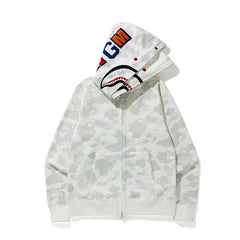 BAPE Style Camo Shark Full-Zip Hoodie - White/Light Grey