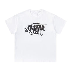 Syna World Vintage Oversized Graffiti Tag Graphic Tee (White / Black)