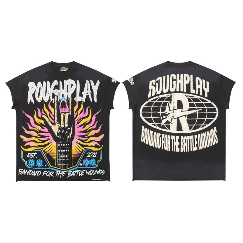 Rough Play "Bandaid for the Battle Wounds" Rock Hand Graphic Sleeveless Tee