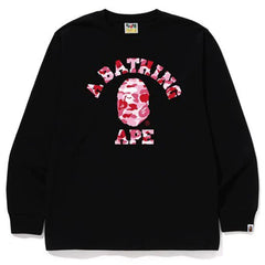 BAPE Style Arch Logo Camo Ape Head Long-Sleeve Tee - Black/Pink