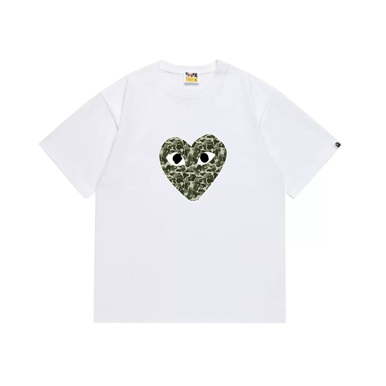 BAPE x PLAY Style Camo Heart Short-Sleeve Tee - White/Classic Green
