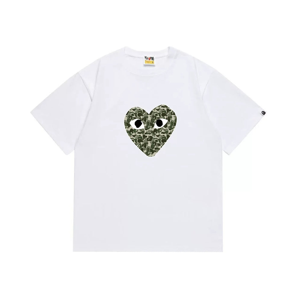 BAPE x PLAY Style Camo Heart Short-Sleeve Tee - White/Classic Green