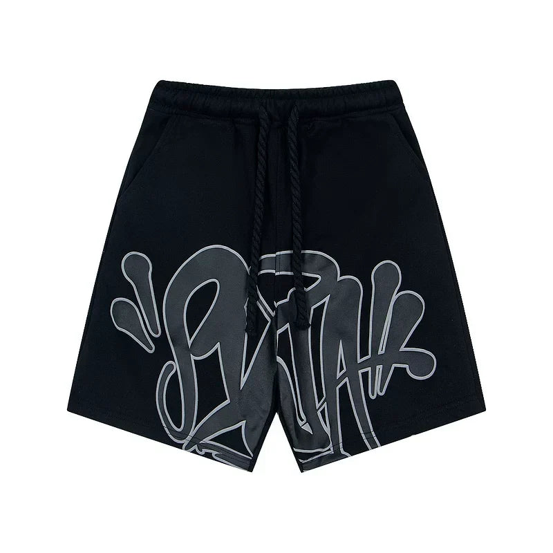 Syna World Graphic Fleece Shorts (Black / Grey Outline)