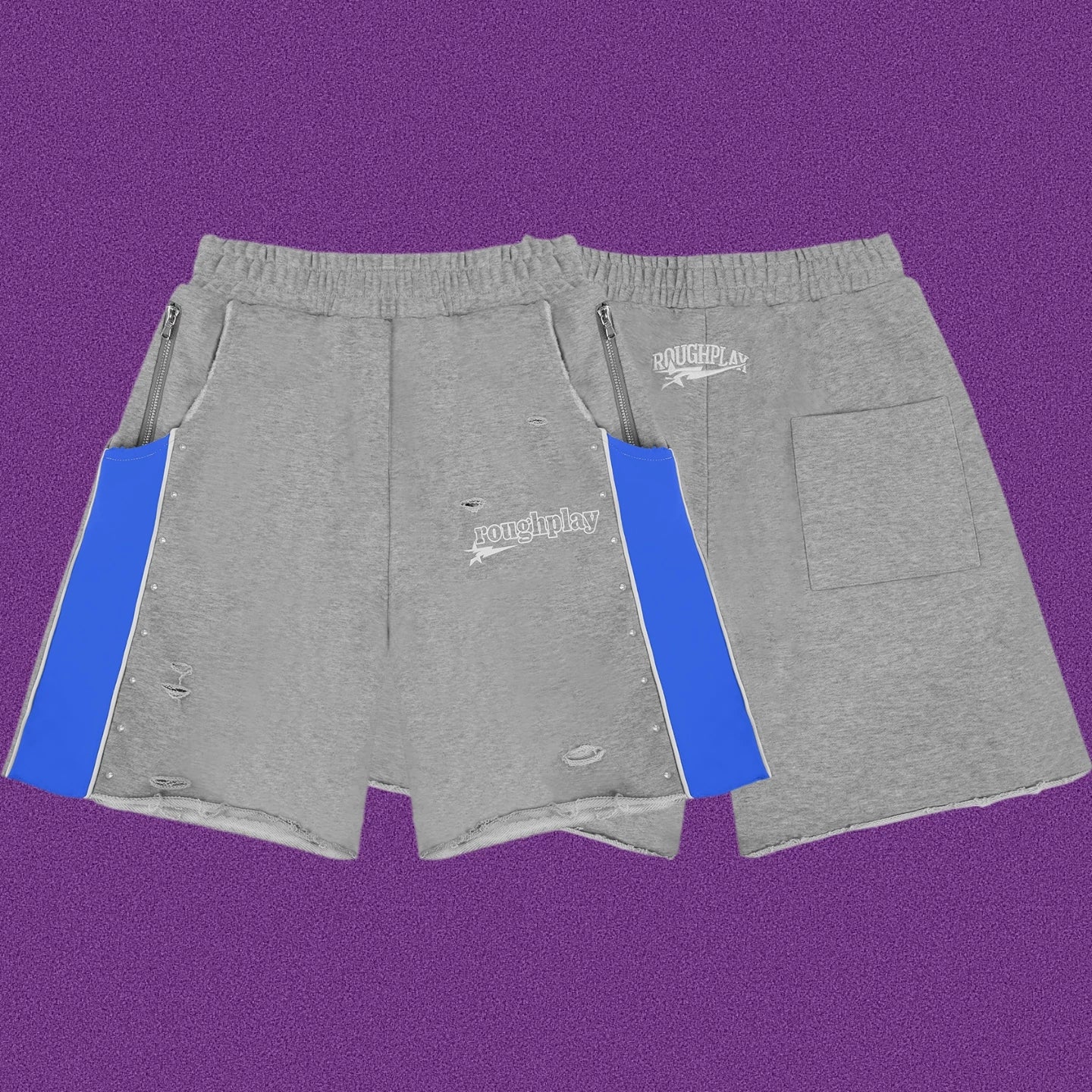Roughplay Straight Logo Track Shorts - Light Grey/Royal Blue