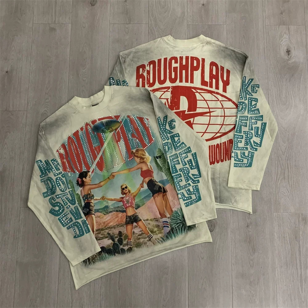 Roughplay UFO & Vintage Figures Graphic Heavyweight Long-Sleeve Tee - Vintage Sand