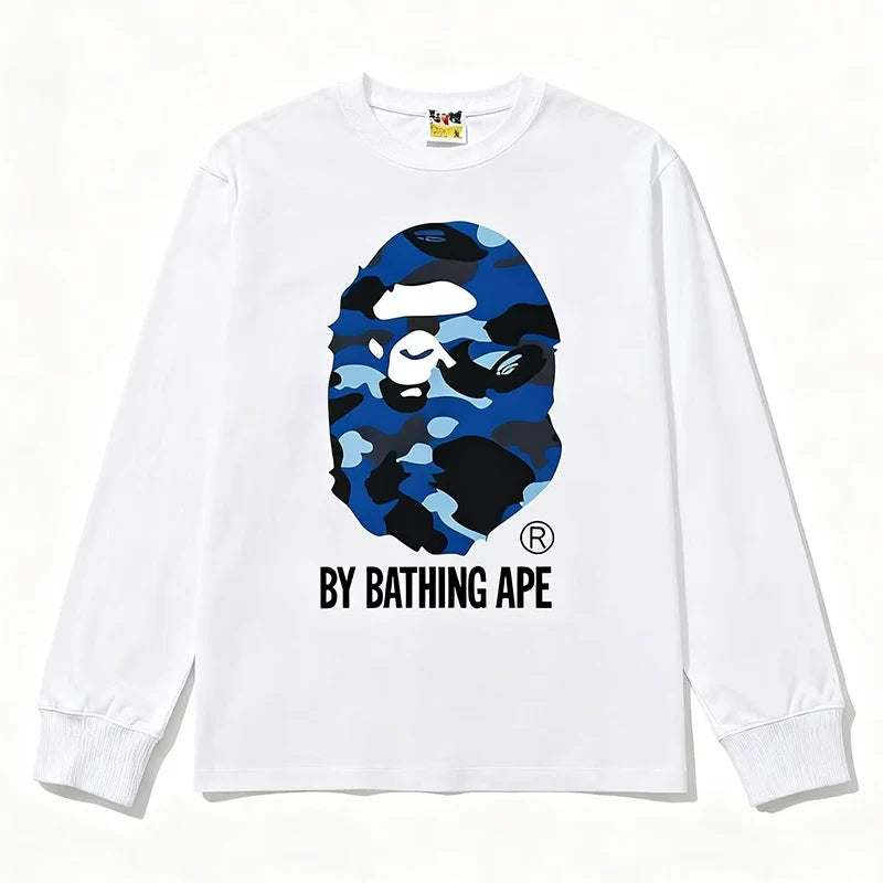 BAPE Style "BY BATHING APE" Camo Ape Head Long-Sleeve Tee - White/Blue