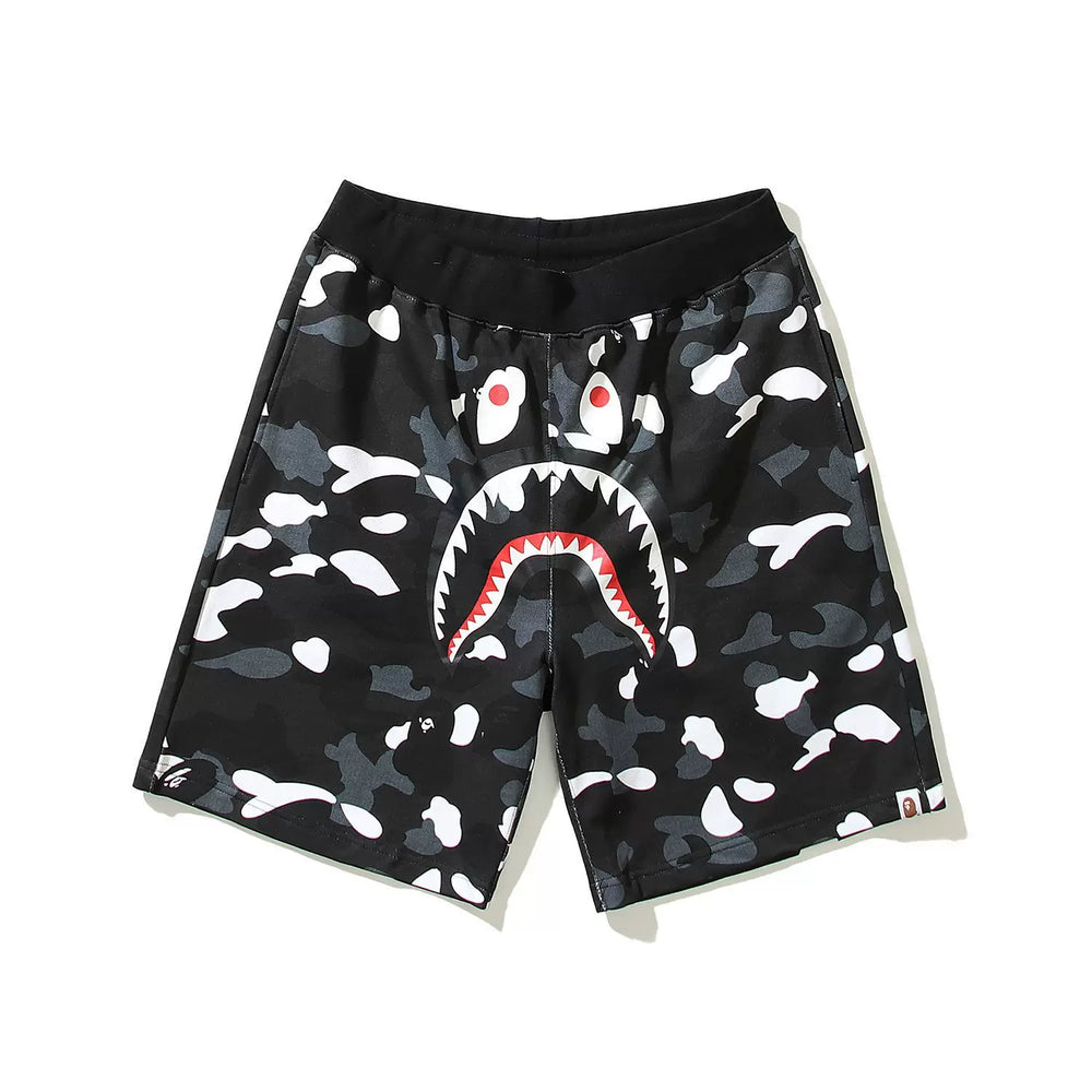 BAPE Style Camo Shark Casual Shorts - Black/Grey