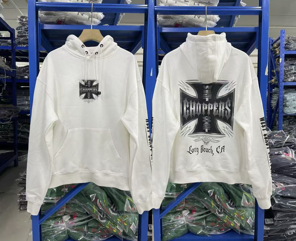 West Coast Choppers Iron Cross Back Logo Hoodie - White